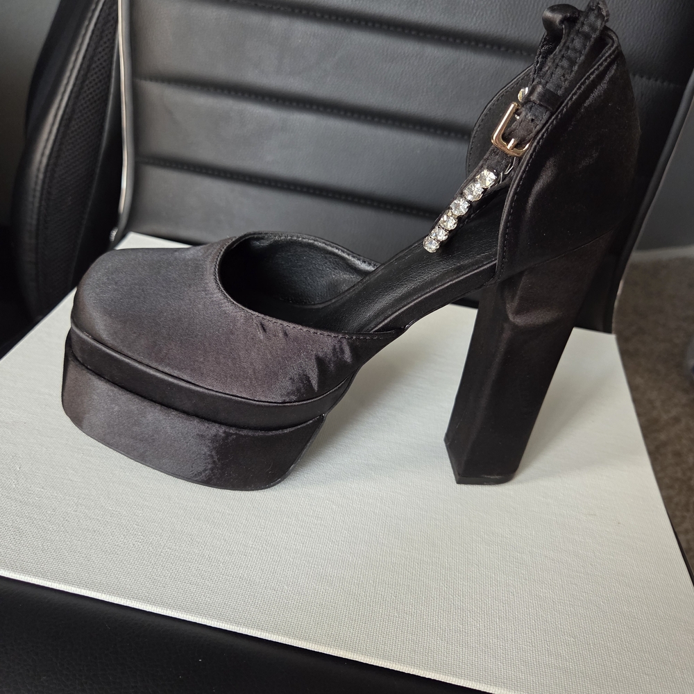 SHEIN Black Satin Platform Heels